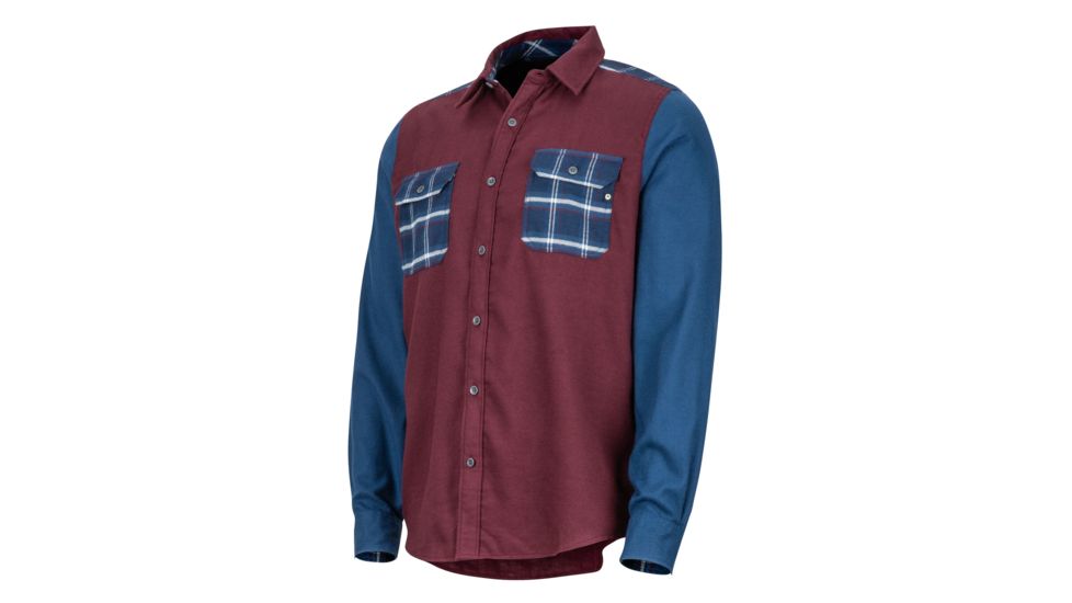 Marmot Pinyon Heavyweight Flannel Long Sleeve Shirt - Mens, Burgundy/Denim, Medium, 42920-5593-M