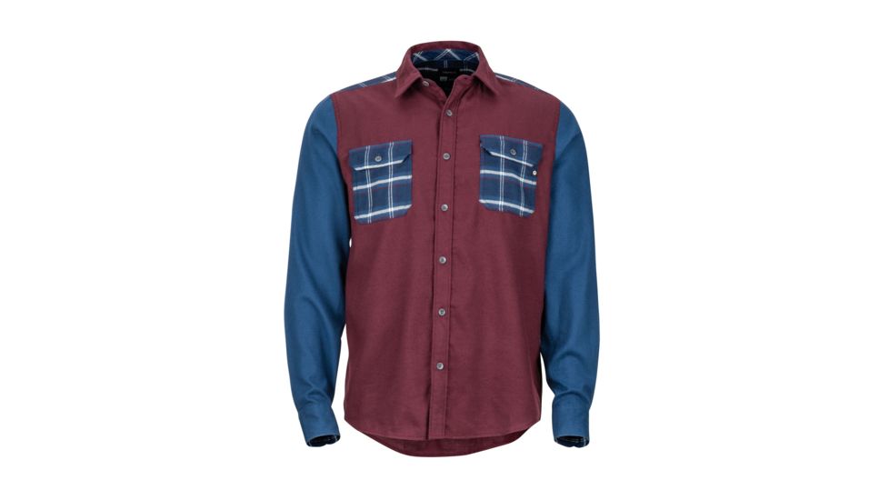Marmot Pinyon Heavyweight Flannel Long Sleeve Shirt - Mens, Burgundy/Denim, Medium, 42920-5593-M