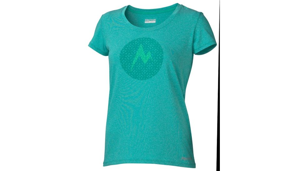 Marmot Womens Post Time Tee Short Sleeve, Gem Green Heather, M, 57010-8450-M
