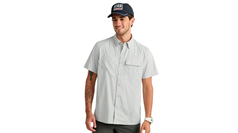 Marolina DBA HUK Huk Icon Short Sleeve Button Down Shirt Seagull 2XL, H1500256059XXL