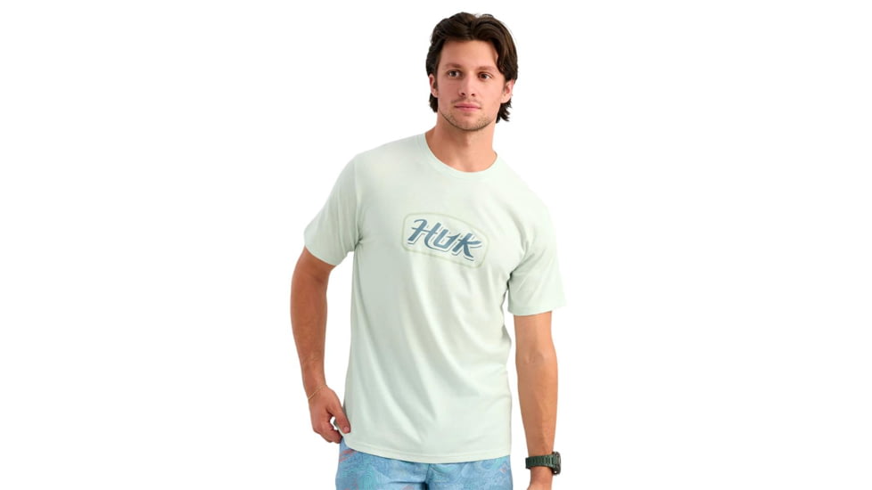 Marolina DBA HUK Huk Script Short Sleeve Tee Pale Algae Heather L, H1000587-392-L