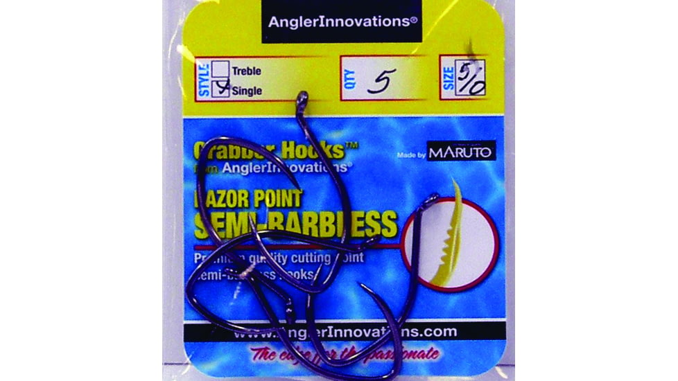 Maruto SICKLE Grabber Hook, Semi Razor Point, 10X Single Sickle, Black Nickel, Size 5/0, 5 Per Pack, Sickle 5/0-5