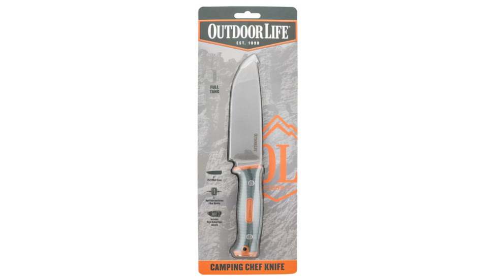 Master Cutlery Outdoor Life Camp Chef Fixed Blade Knife, 6in 7Cr17Mov Blade, Green/Orange Handle, OLFIX002OGN