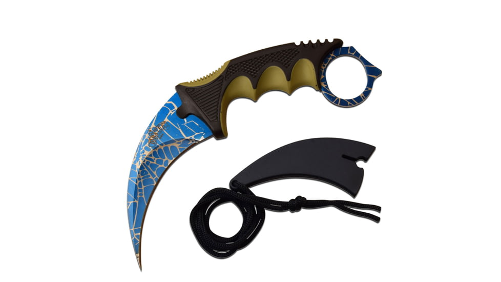 Master USA Hawkbill Fixed Blade Knife, 4 in, 3Cr13 Stainless Steel Stainless Steel, Black/Blue, MU-1142BGN