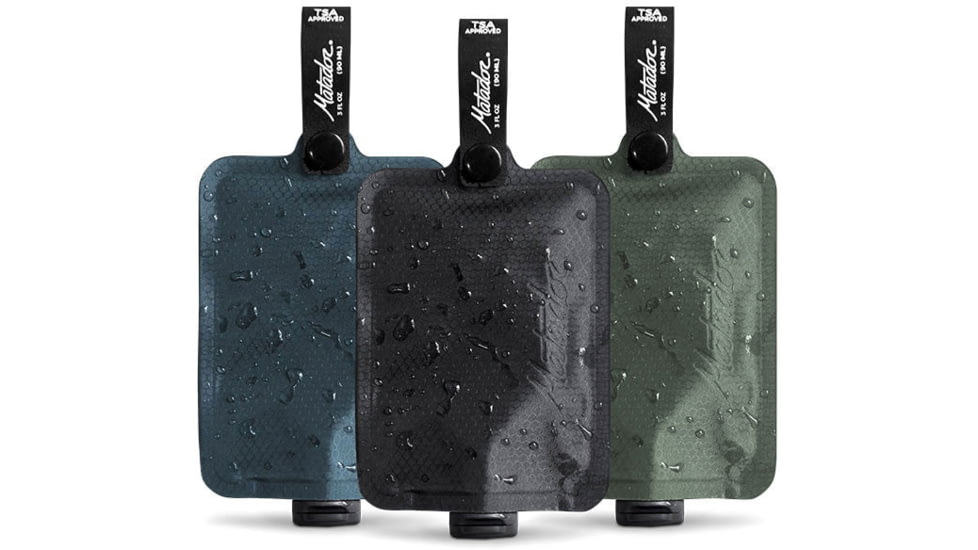 Matador FlatPak Toiletry Bottle, 3 Pack, Charcoal/Blue/Green, One Size, MATFPB3001MLT