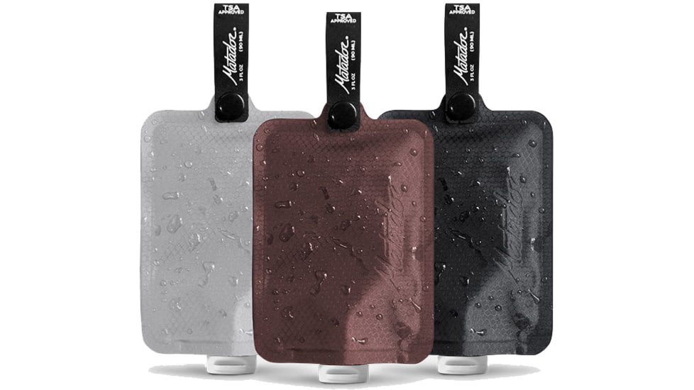 Matador FlatPak Toiletry Bottle, 3 Pack, Charcoal/Garnet/Arctic White, MATFPB3001MLT2