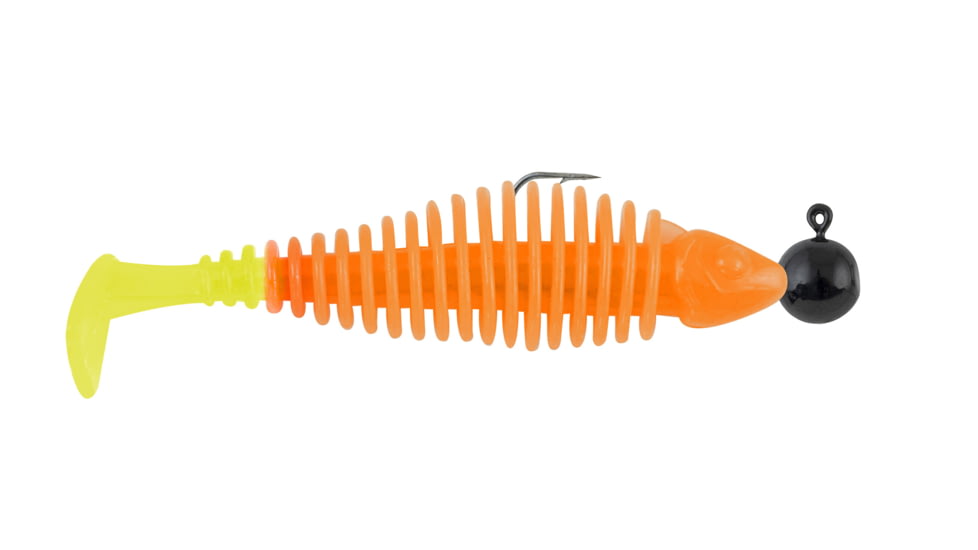 Matzuo Gaikotsu Pre-Rigged Swimmer 2.5in 3pk, 1/8th oz Orange Chart Tail, GK2.5ORNG.CHRT3PK