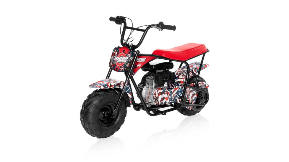 Mega Moto American Flag 80cc Mini Bike, Black/Red/White, Youth, MM-B80-AF