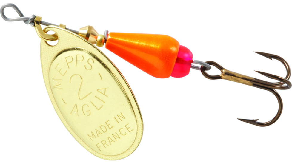 Mepps Aglia Brite In-Line Spinner, 2 1/4in, 1/6 oz, Treble Hook, Orange Body &amp; Gold Blade, AB2 OR-G