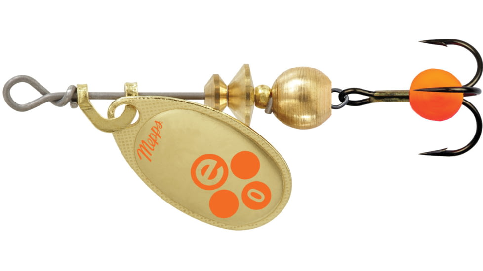 Mepps Aglia-e In-Line Spinner, 1/12 oz, Treble Hook w/Egg Gold Hot Orange, BE0 GHO