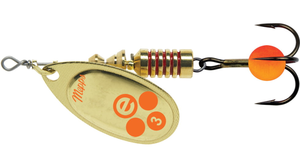 Mepps Aglia-e In-Line Spinner, 2 1/2in, 1/4 oz, Treble Hook w/Egg, Gold Hot Orange, BE3 GHO