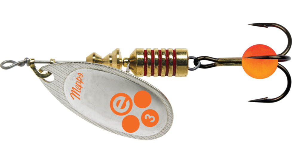 Mepps Aglia-e In-Line Spinner, 2 1/2in, 1/4 oz, Treble Hook w/Egg, Silver-Hot Orange, BE3 SHO