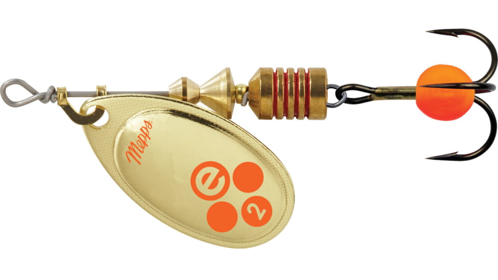 Mepps Aglia-e In-Line Spinner, 2 1/4in, 1/6 oz, Treble Hook w/Egg, Gold Hot Orange, BE2 GHO