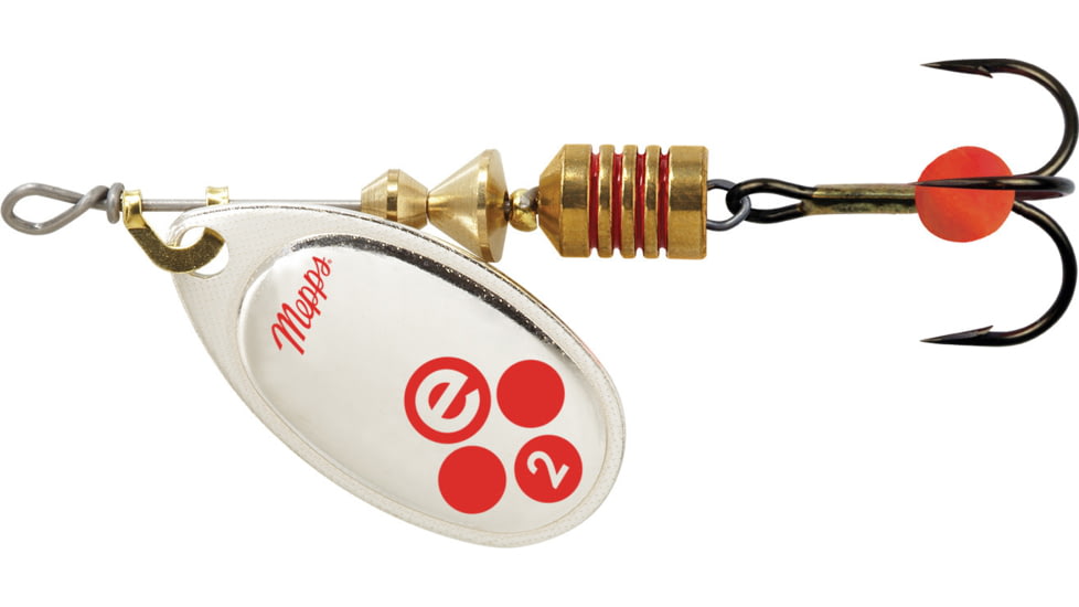 Mepps Aglia-e In-Line Spinner, 2 1/4in, 1/6 oz, Treble Hook w/Egg, Silver &amp; Red, BE2 SR