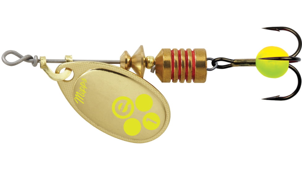 Mepps Aglia-e In-Line Spinner, 2in, 1/8 oz, Treble Hook w/Egg, Gold Hot Chartreuse, BE1 GHC