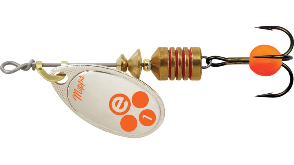 Mepps Aglia-e In-Line Spinner, 2in, 1/8 oz, Treble Hook w/Egg, Silver-Hot Orange, BE1 SHO