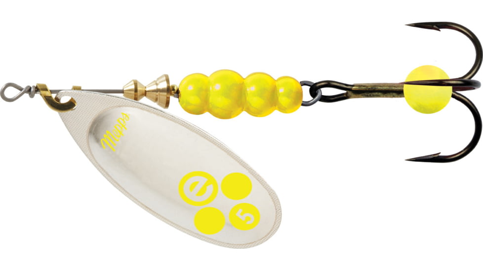 Mepps Aglia-e In-Line Spinner, 3 1/4in, 1/2 oz, Treble Hook w/Egg, Silver-Hot Chartreuse, BE5 SHC