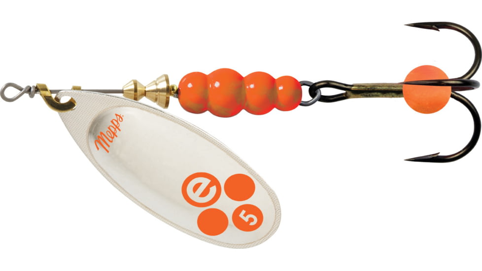 Mepps Aglia-e In-Line Spinner, 3 1/4in, 1/2 oz, Treble Hook w/Egg, Silver-Hot Orange, BE5 SHO