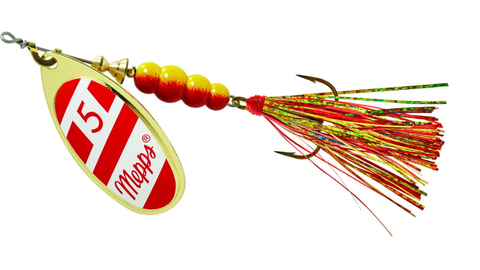 Mepps Aglia Flashabou In-Line Spinner 1/2 oz Red/White-Red/Gold, B5FT G/RW-RG