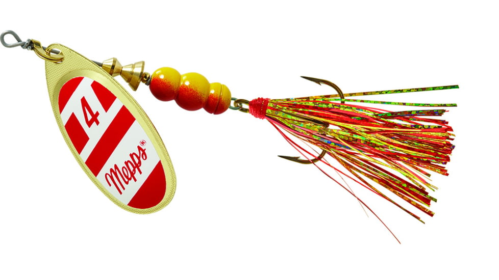 Mepps Aglia Flashabou In-Line Spinner 1/3 oz Red/White-Red/Gold, B4FT G/RW-RG