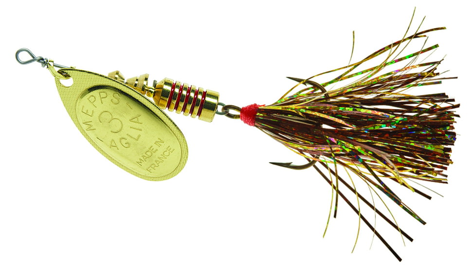 Mepps Aglia Flashabou In-Line Spinner 1/4 oz Gold-Brown/Gold, B3FT G-BRG