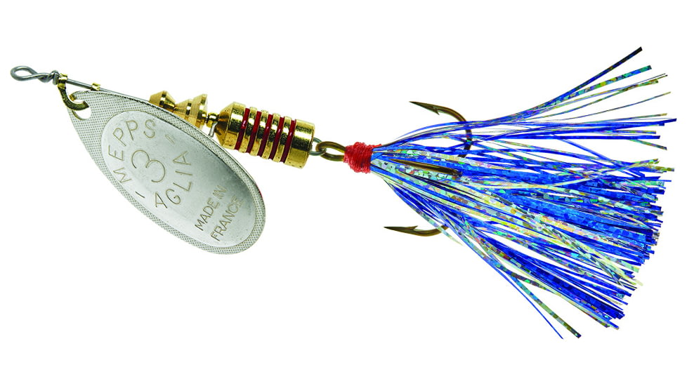 Mepps Aglia Flashabou In-Line Spinner 1/4 oz Silver-Blue/Silver, B3FT S-BLS