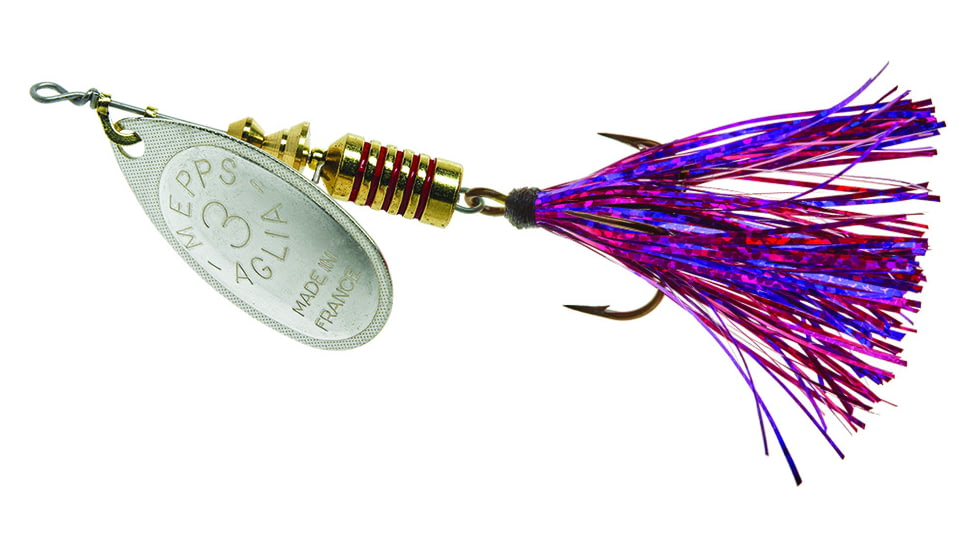 Mepps Aglia Flashabou In-Line Spinner 1/4 oz Silver-Purple/Pink, B3FT S-PPK