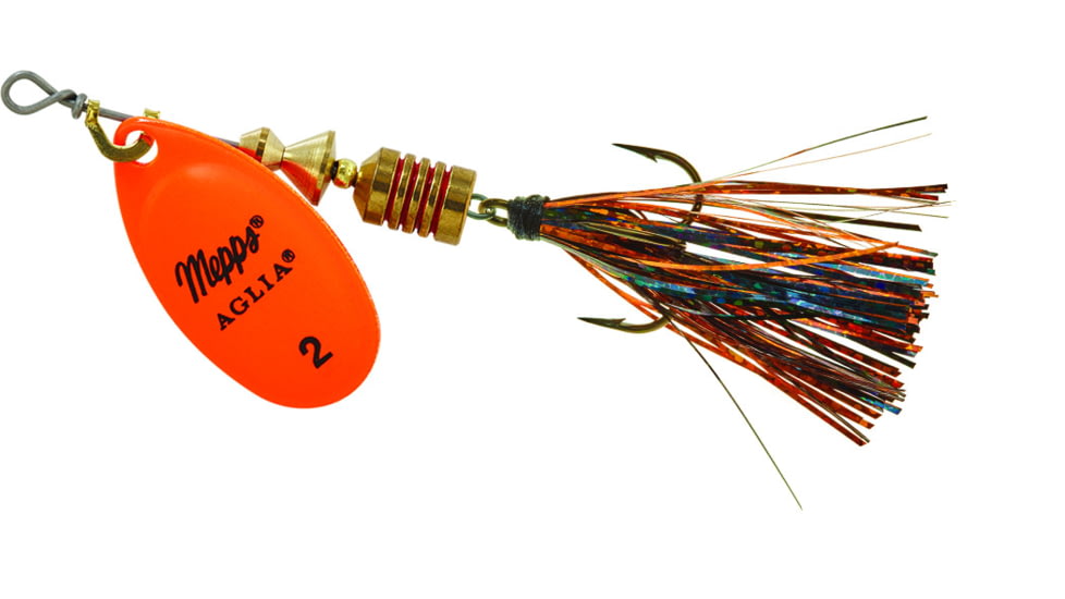 Mepps Aglia Flashabou In-Line Spinner 1/6 oz Hot Orange-Black/Orange, B2FT HO-BO