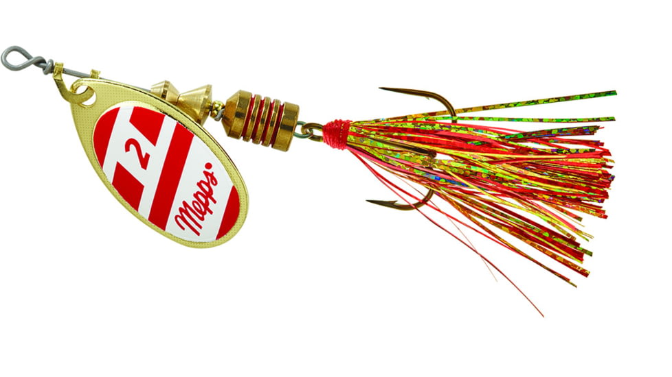 Mepps Aglia Flashabou In-Line Spinner 1/6 oz Red/White-Red/Gold, B2FT G/RW-RG