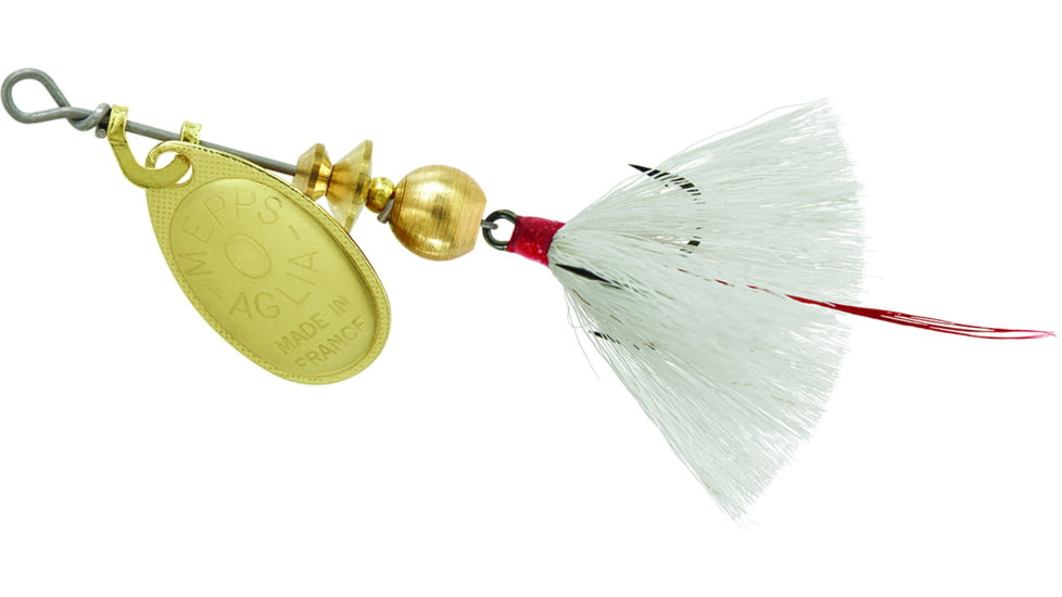 Mepps Aglia In-Line Spinner, 1/12 oz, Dressed Treble Hook, Gold Blade &amp; White Tail, B0ST G-W