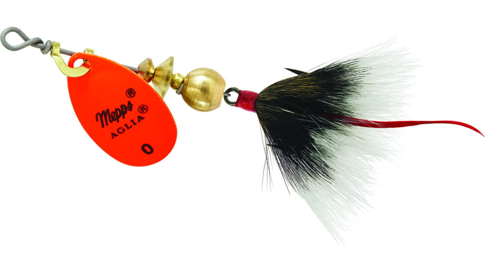 Mepps Aglia In-Line Spinner, 1/12 oz, Dressed Treble Hook, Hot Orange Blade &amp; Gray Tail, B0ST HO-G