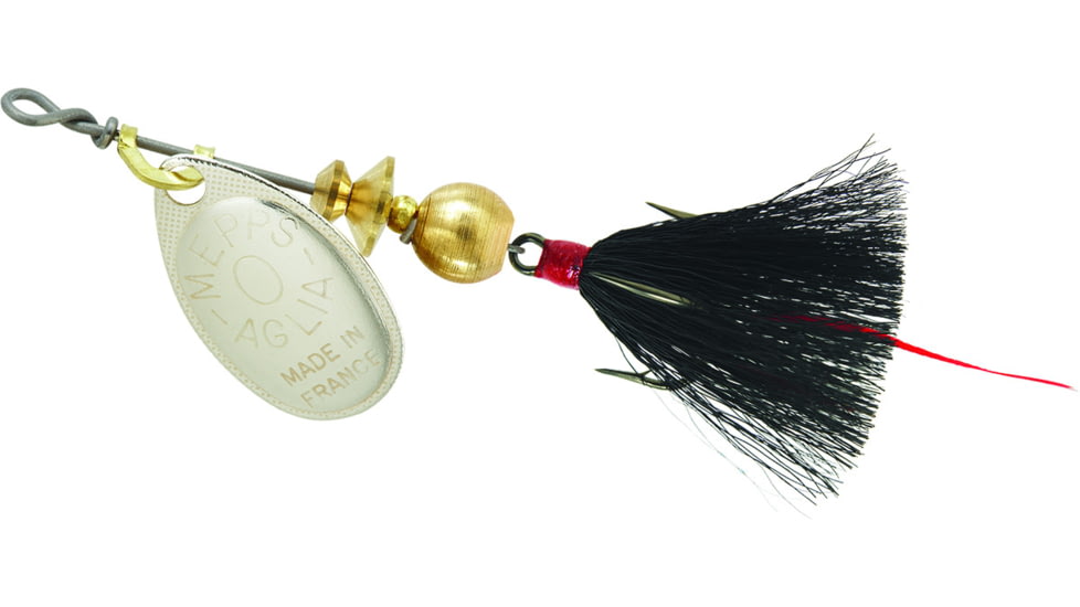 Mepps Aglia In-Line Spinner, 1/12 oz, Dressed Treble Hook, Silver Blade &amp; Black Tail, B0ST S-BK