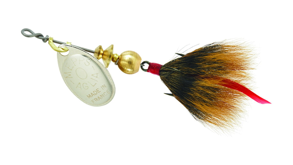 Mepps Aglia In-Line Spinner, 1/12 oz, Dressed Treble Hook, Silver Blade &amp; Brown Tail, B0ST S-BR