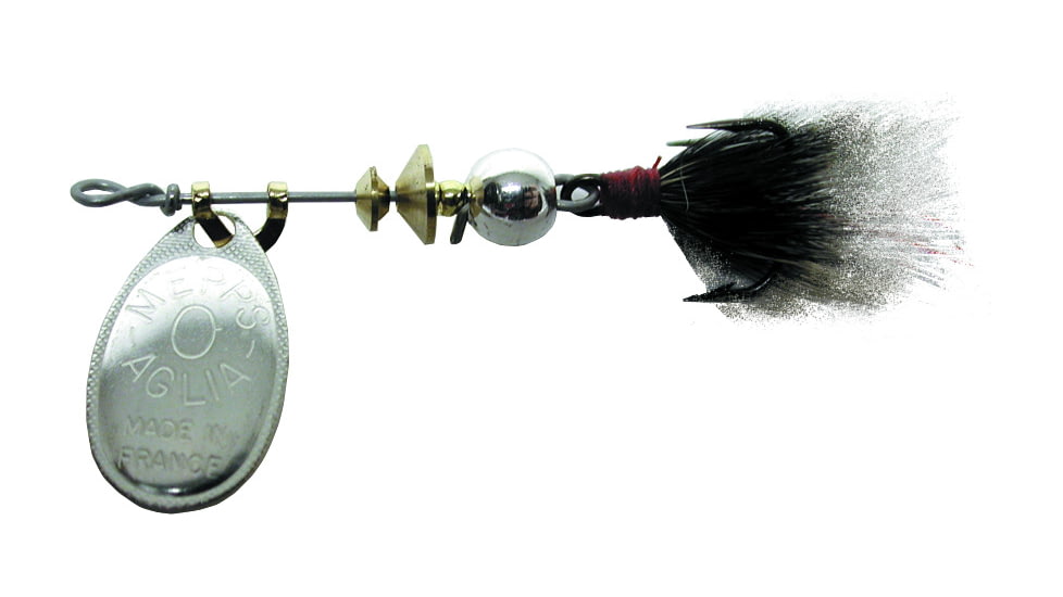 Mepps Aglia In-Line Spinner, 1/12 oz, Dressed Treble Hook, Silver Blade &amp; Gray Tail, B0ST S-G