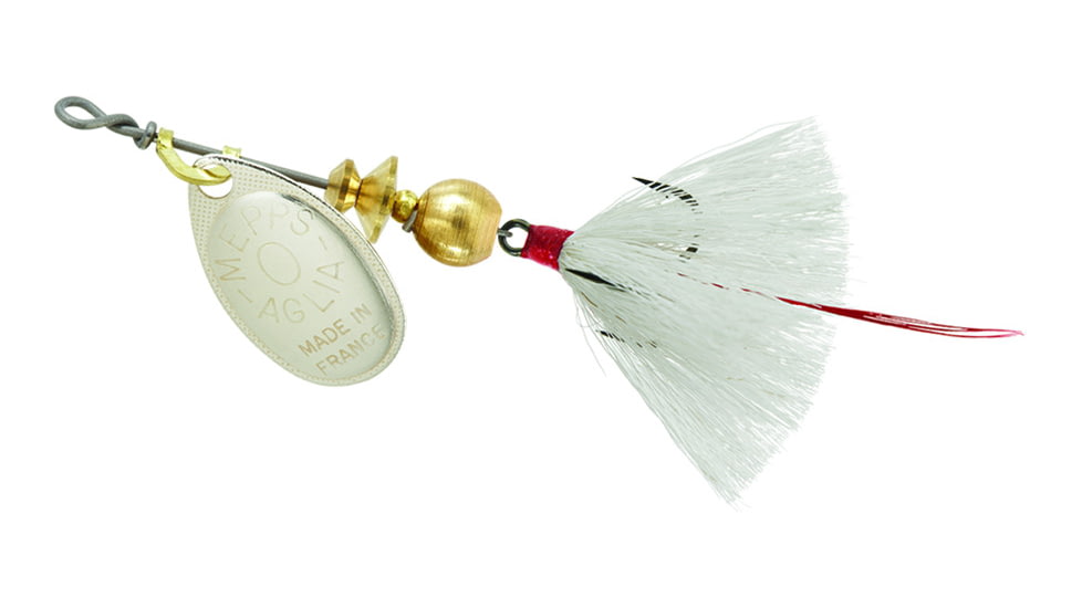 Mepps Aglia In-Line Spinner, 1/12 oz, Dressed Treble Hook, Silver Blade &amp; White Tail, B0ST S-W
