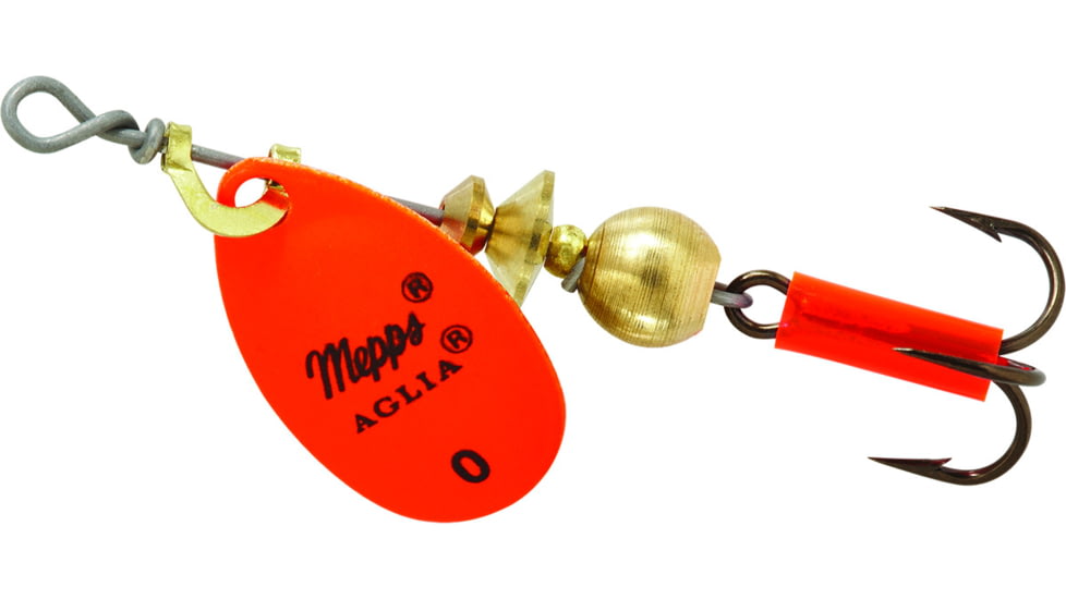 Mepps Aglia In-Line Spinner 1/12 oz, Plain Treble Hook, Hot Orange Blade, B0 HO