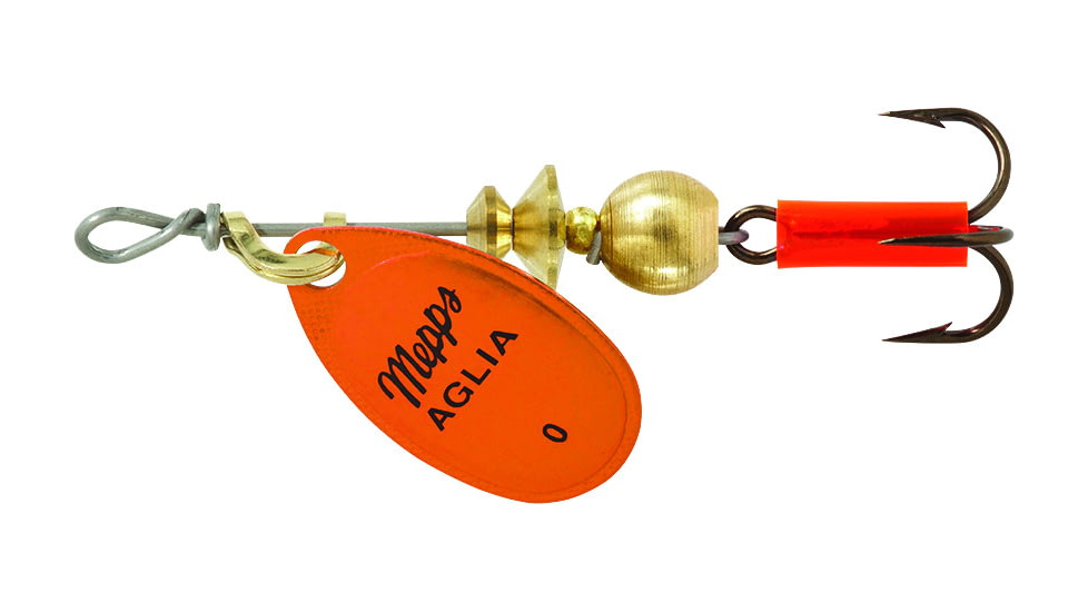 Mepps Aglia In-Line Spinner 1/12 oz, Plain Treble Hook, Orange &amp; Platinum Blade, B0 OP