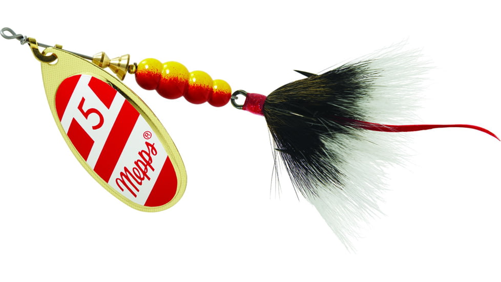 Mepps Aglia In-Line Spinner, 1/2 oz, Dressed Treble Hook, Gold/Red/White Blade/Gray Tail, B5ST G/RW-G