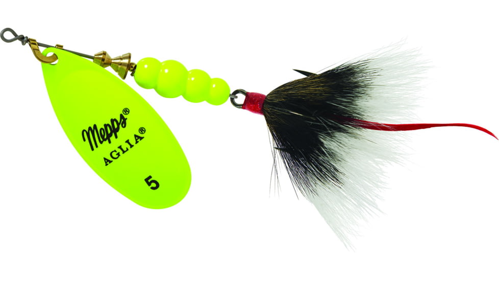 Mepps Aglia In-Line Spinner, 1/2 oz, Dressed Treble Hook, Hot Chartreuse Blade &amp; Gray Tail, B5ST HC-G