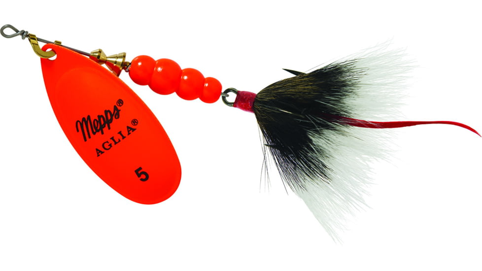 Mepps Aglia In-Line Spinner, 1/2 oz, Dressed Treble Hook, Hot Orange Blade &amp; Gray Tail, B5ST HO-G