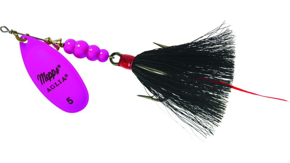 Mepps Aglia In-Line Spinner, 1/2 oz, Dressed Treble Hook, Hot Pink Blade &amp; Black Tail, B5ST HP-BK