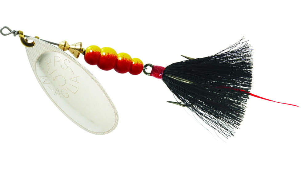 Mepps Aglia In-Line Spinner, 1/2 oz, Dressed Treble Hook, Silver Blade &amp; Black Tail, B5ST S-BK