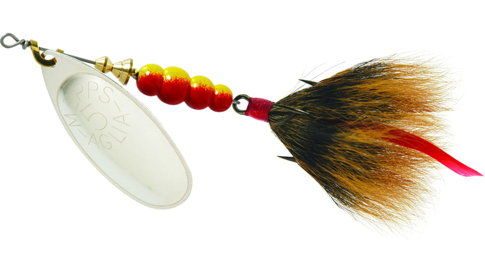 Mepps Aglia In-Line Spinner, 1/2 oz, Dressed Treble Hook, Silver Blade &amp; Brown Tail, B5ST S-BR