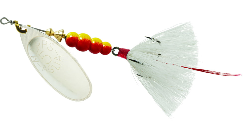 Mepps Aglia In-Line Spinner, 1/2 oz, Dressed Treble Hook, Silver Blade &amp; White Tail, B5ST S-W