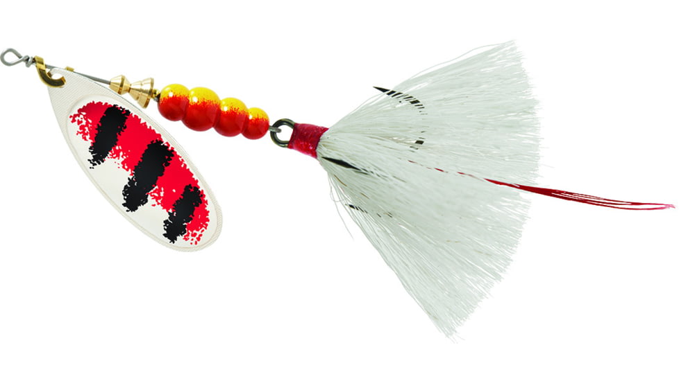 Mepps Aglia In-Line Spinner, 1/2 oz, Dressed Treble Hook, Silver/Red Black Stripe Blade/White Tail, B5ST SRBK-W