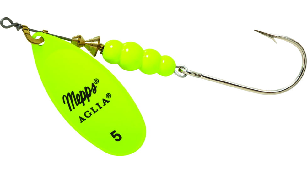 Mepps Aglia In-Line Spinner 1/2 oz, Plain Treble Hook, Hot Chartreuse Blade, B5P HC