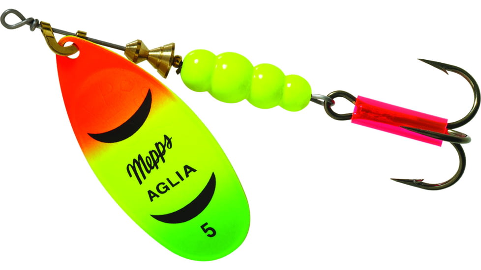 Mepps Aglia In-Line Spinner 1/2 oz, Plain Treble Hook, Hot Firetiger Blade, B5 HFT