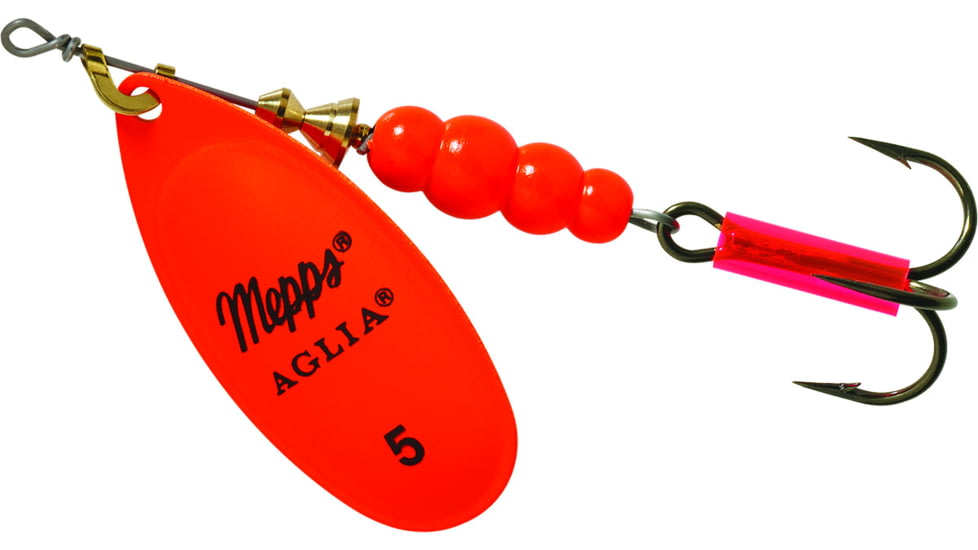 Mepps Aglia In-Line Spinner 1/2 oz, Plain Treble Hook, Hot Orange Blade, B5 HO