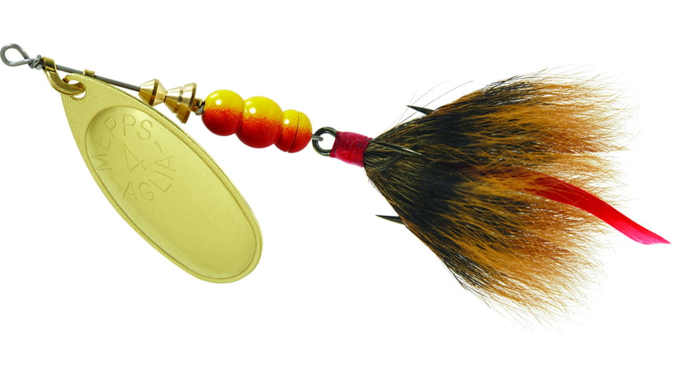 Mepps Aglia In-Line Spinner, 1/3 oz, Dressed Treble Hook, Gold Blade &amp; Brown Tail, B4ST G-BR
