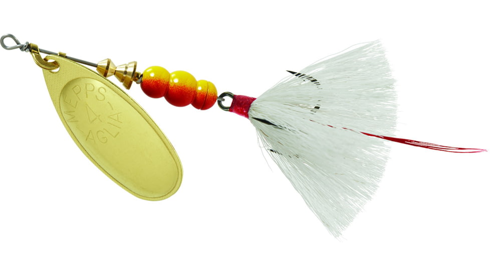 Mepps Aglia In-Line Spinner, 1/3 oz, Dressed Treble Hook, Gold Blade &amp; White Tail, B4ST G-W